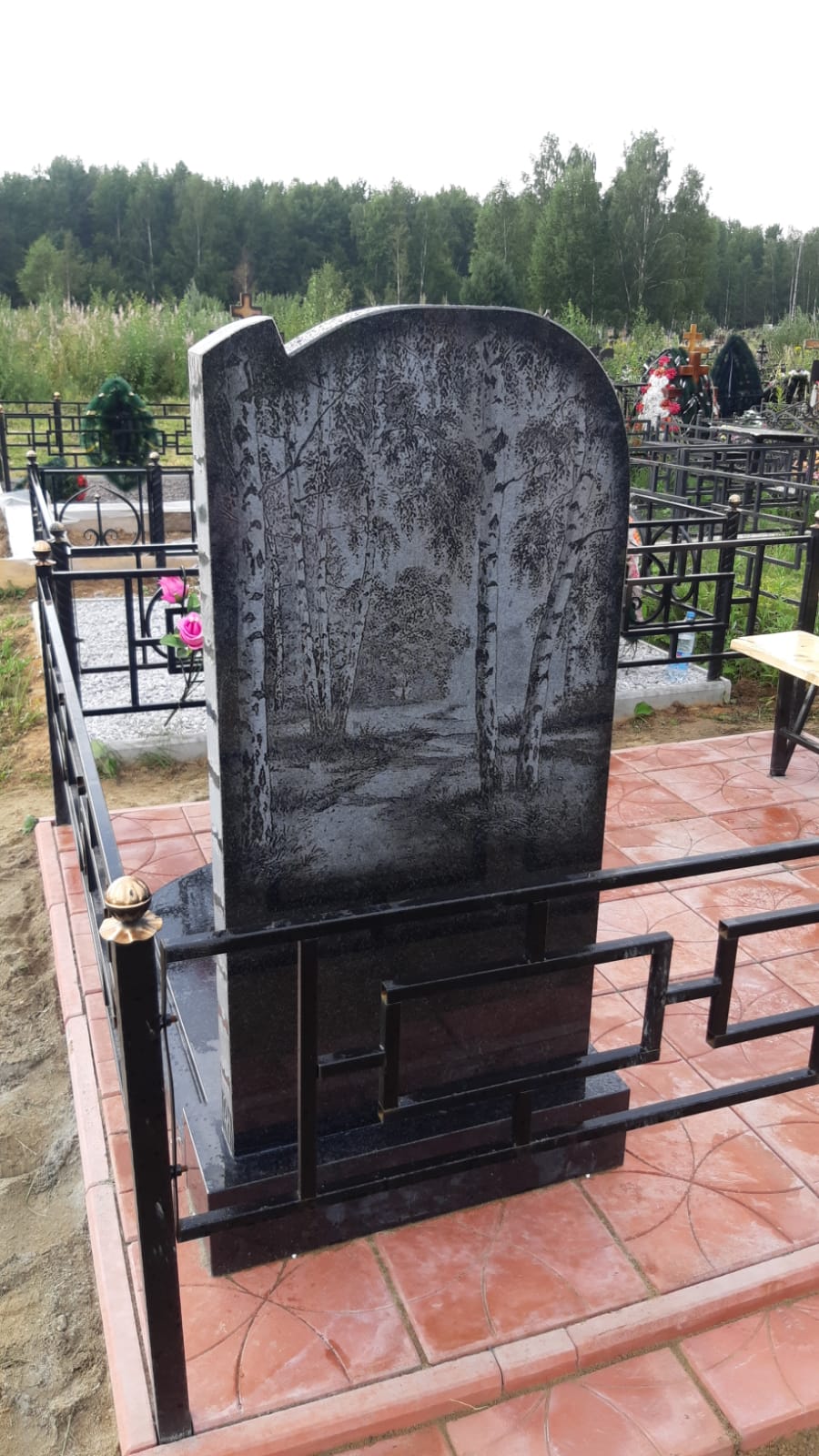 Пейзаж с березой для гравировки на памятник