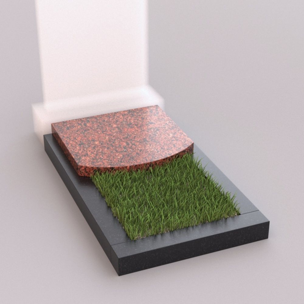 Цветник с красной надгробной плитой