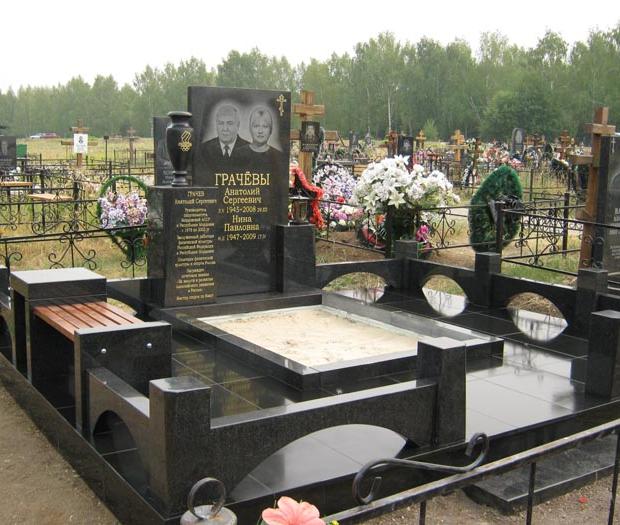 Гранитный цоколь со столиком и лавкой на могилу