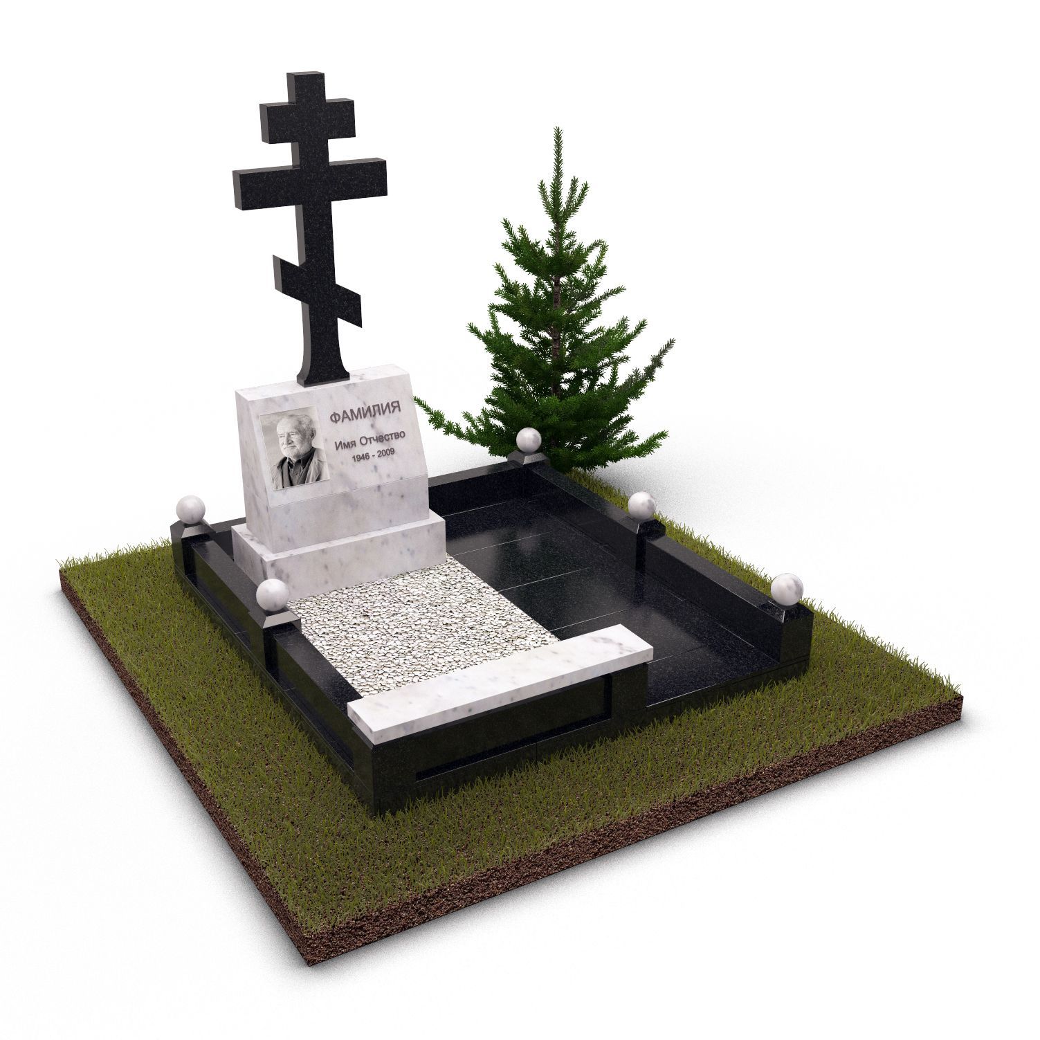 Баян из красного гранита с православным крестом