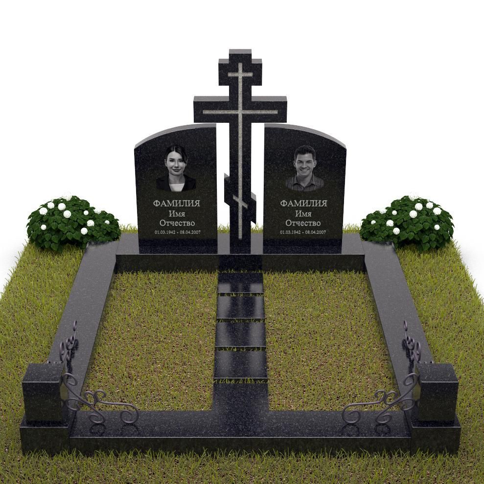 2 памятника с крестом на общей тумбе