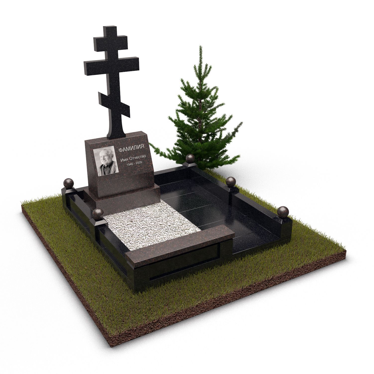 Баян из красного гранита с православным крестом