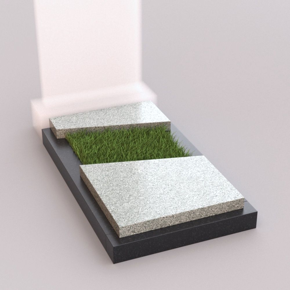 Цветник с серой надгробной плитой