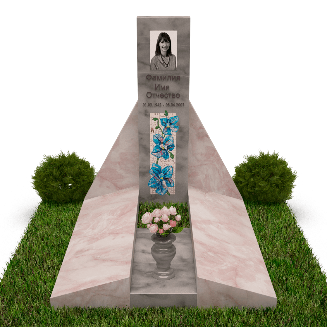 Комплекс на могилу из розового и серого мрамора