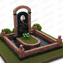 Комплекс из красного и черного гранита с памятником и аркой