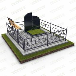 Комплекс из гранита с тротуарной плиткой и оградой